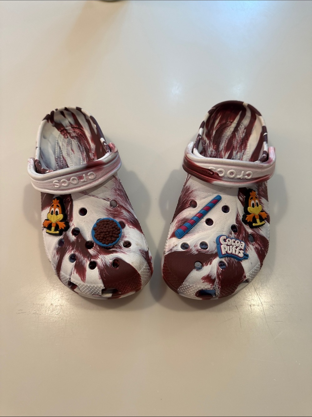 Limited Edition Cocoa Puff CROCS White/Brown Swirl Classic Clog with Charms